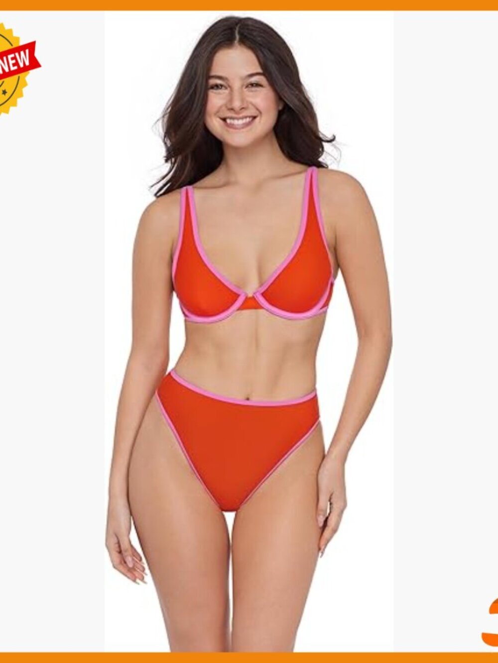 Adjustable Plunge Underwire Bikini Top with Contrast Binding - Picture 1 of 5